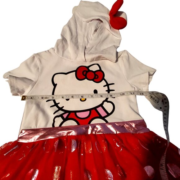 Hello Kitty Hooded Dress XS Red Tulle Skirt White Top Short Sleeves Kids Outfit - Picture 5 of 8